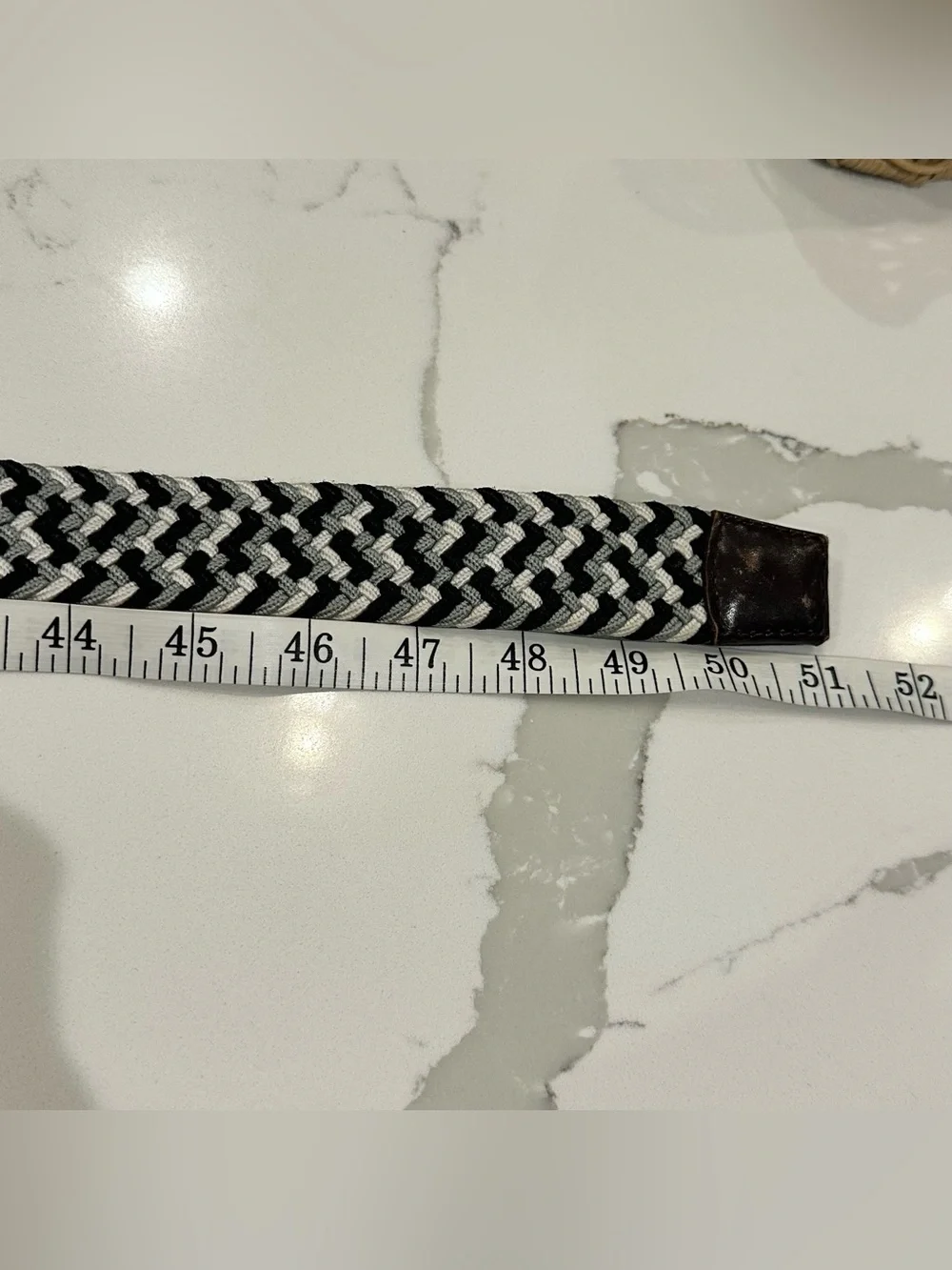 Greg Norman Braided Stretch Golf Belt 44 Black White Gray Herringbone Leather